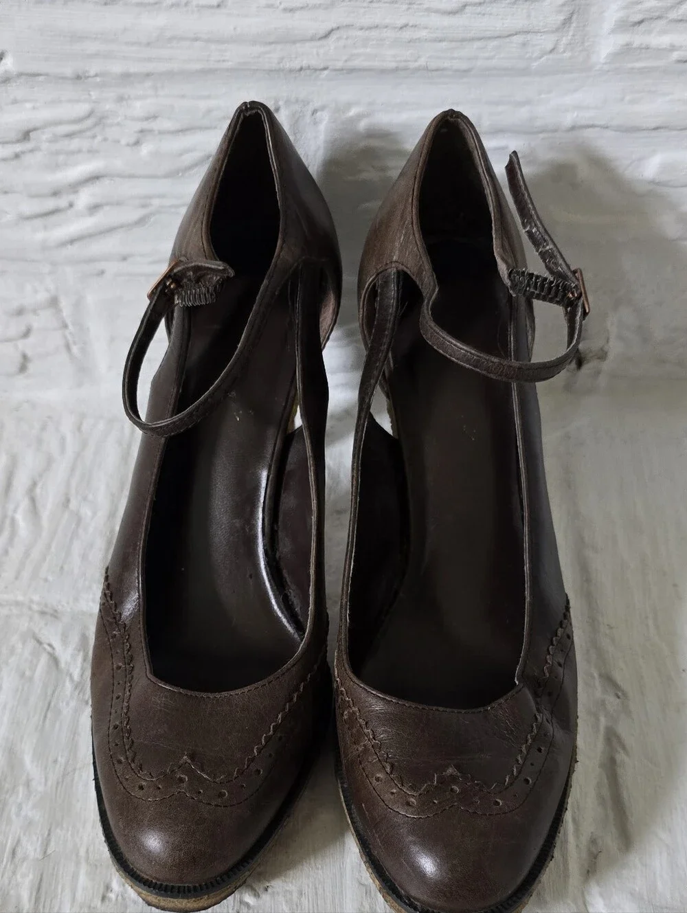 Classic Brown Leather Mary Jane Heels